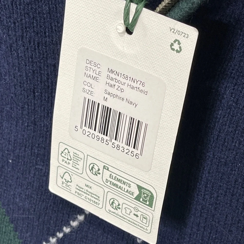 Barbour Hatfield Argyle 100% Wool Half Zip Knitted Sweater Jumper Navy Medium - Picture 9 of 11